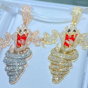 10k Solid Gold 1.38 Carat Taz Manian Natural Diamond Pendant, Cartoon